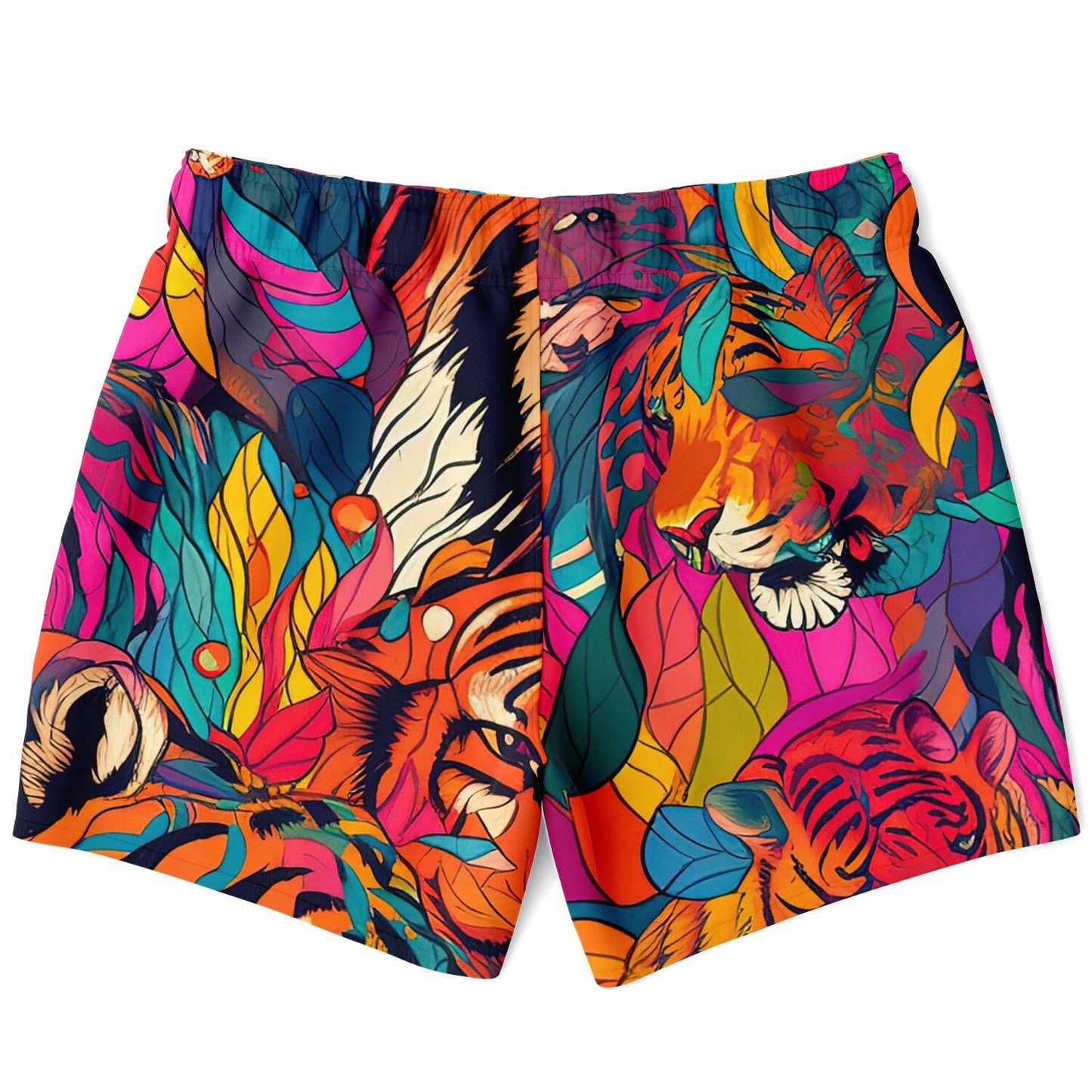 Tiger Print Swim Trunks Men Bright Colored All-Over Print Beach Shorts Quick Dry Summer Swimwear