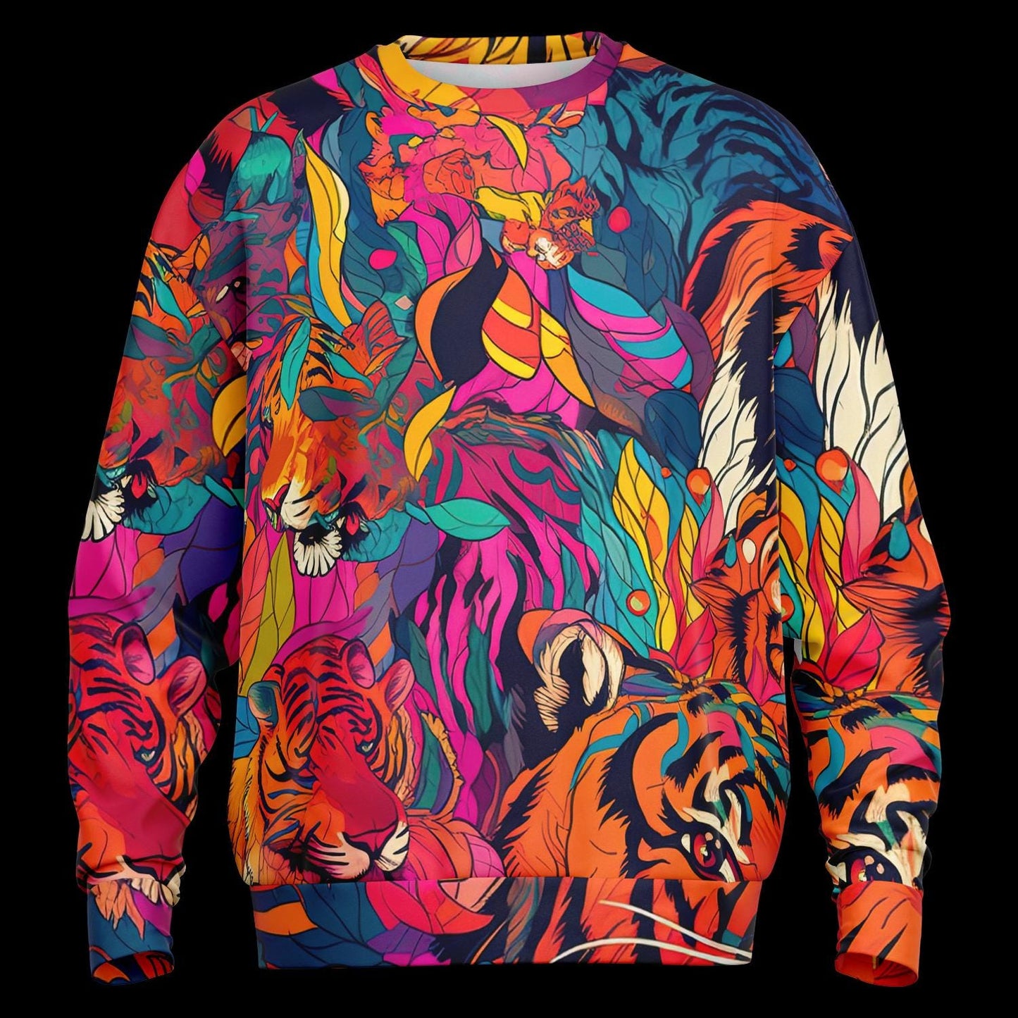 Bengal Tiger Oversized Sweatshirt Heavyweight AOP Subliminal Tiger Graphic Hoodie, Cozy Unisex Pullover