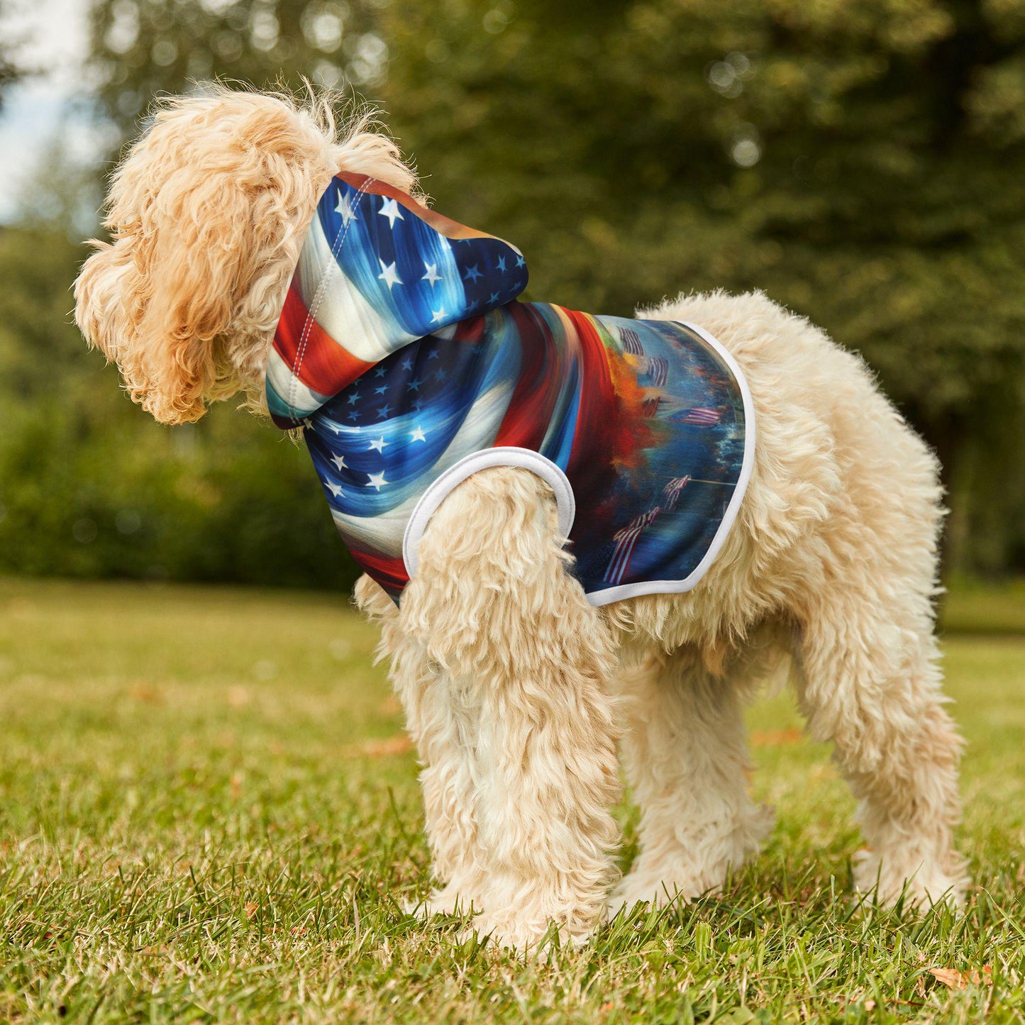 Pet Hoodie Red White & Blue American Flag Independence Day Shirt for Proud Pets Unique Design