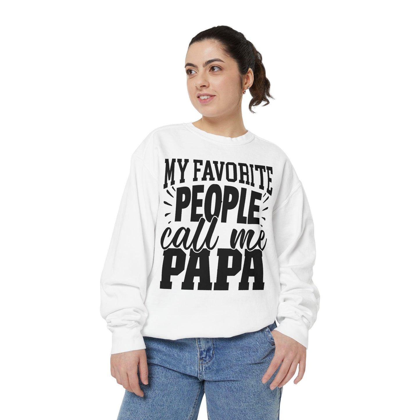 Cozy Papa Sweatshirt: Unisex Garment-Dyed Crewneck for Dad's Day, Family Love Apparel