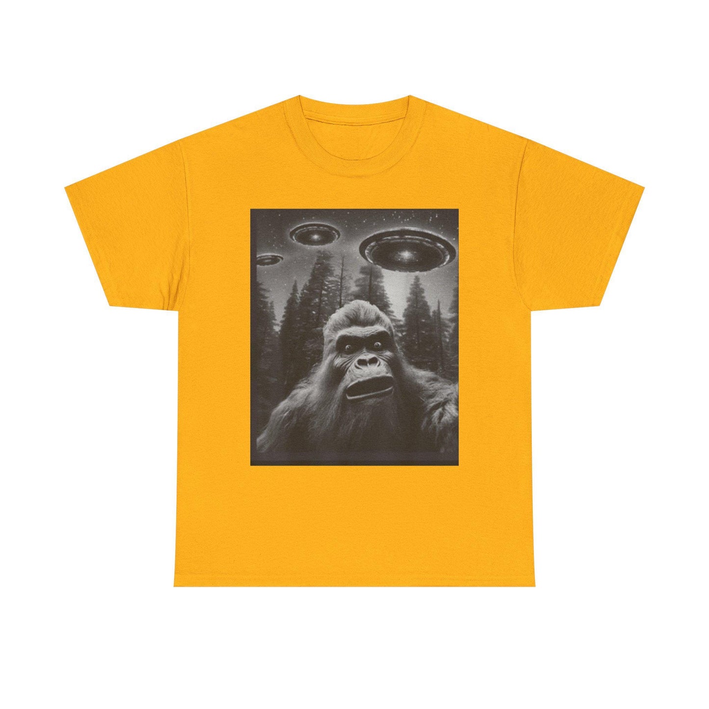 Bigfoot and UFO Graphic Tee Unisex Heavy Cotton Conspiracy Shirt for True Believers Paranormal T-Shirt