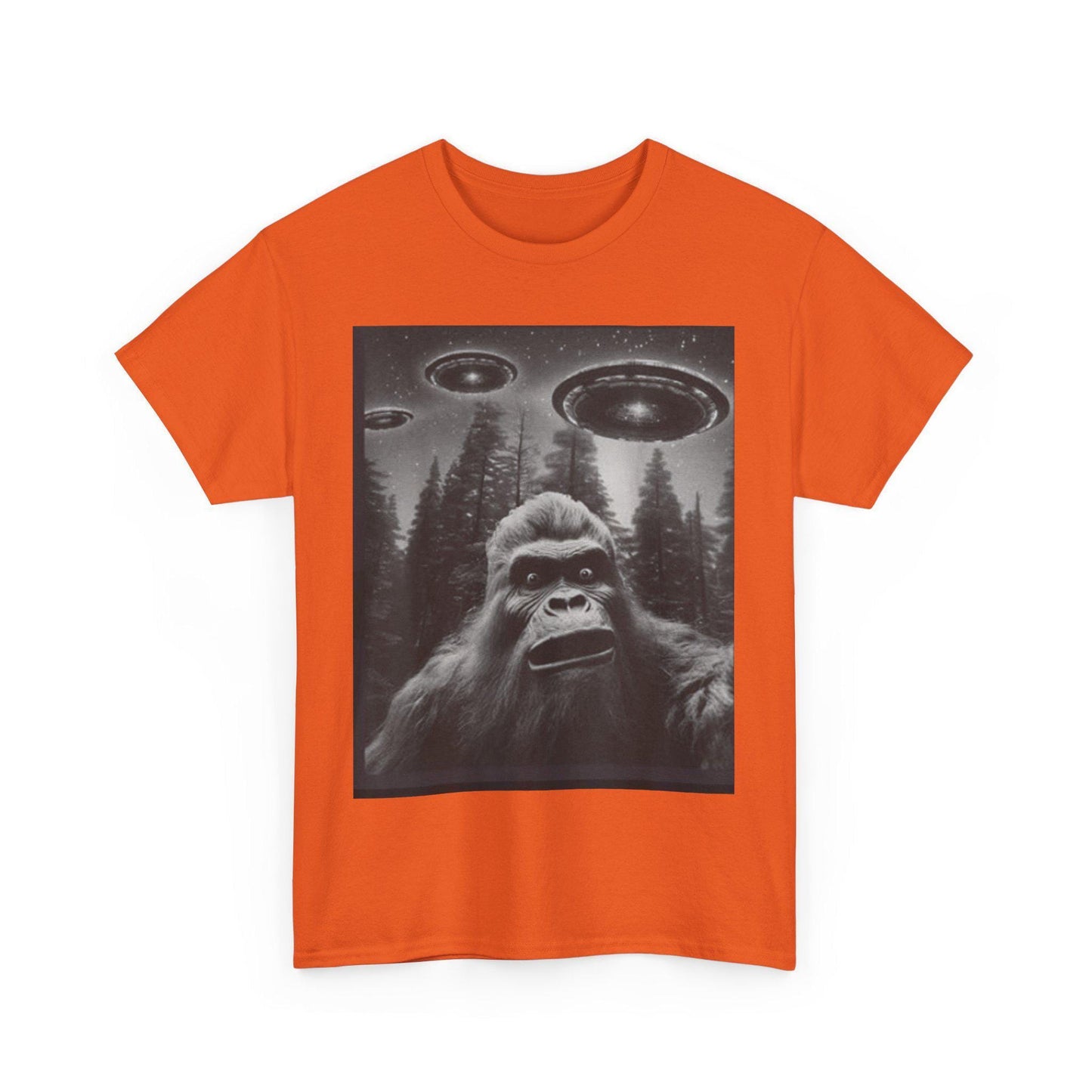 Bigfoot and UFO Graphic Tee Unisex Heavy Cotton Conspiracy Shirt for True Believers Paranormal T-Shirt