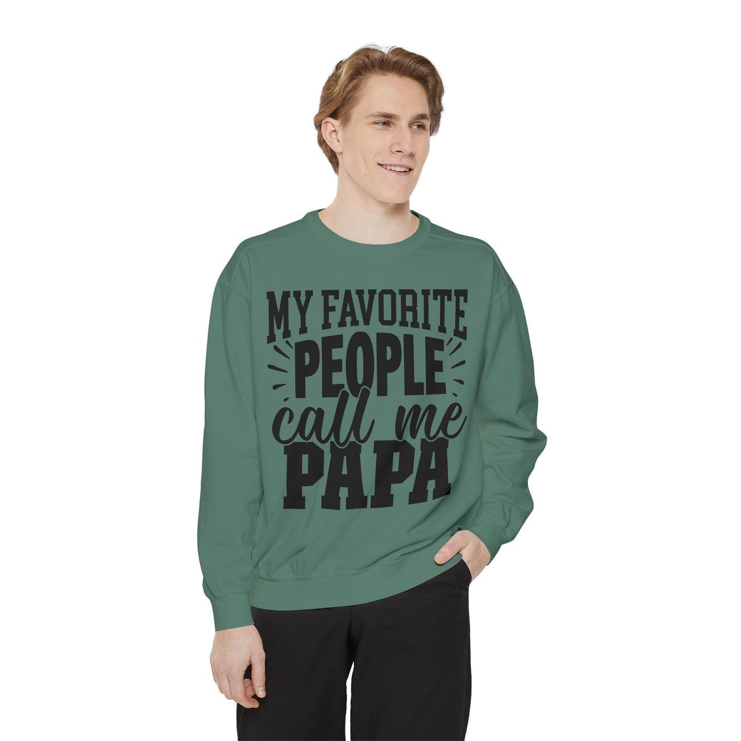 Cozy Papa Sweatshirt: Unisex Garment-Dyed Crewneck for Dad's Day, Family Love Apparel