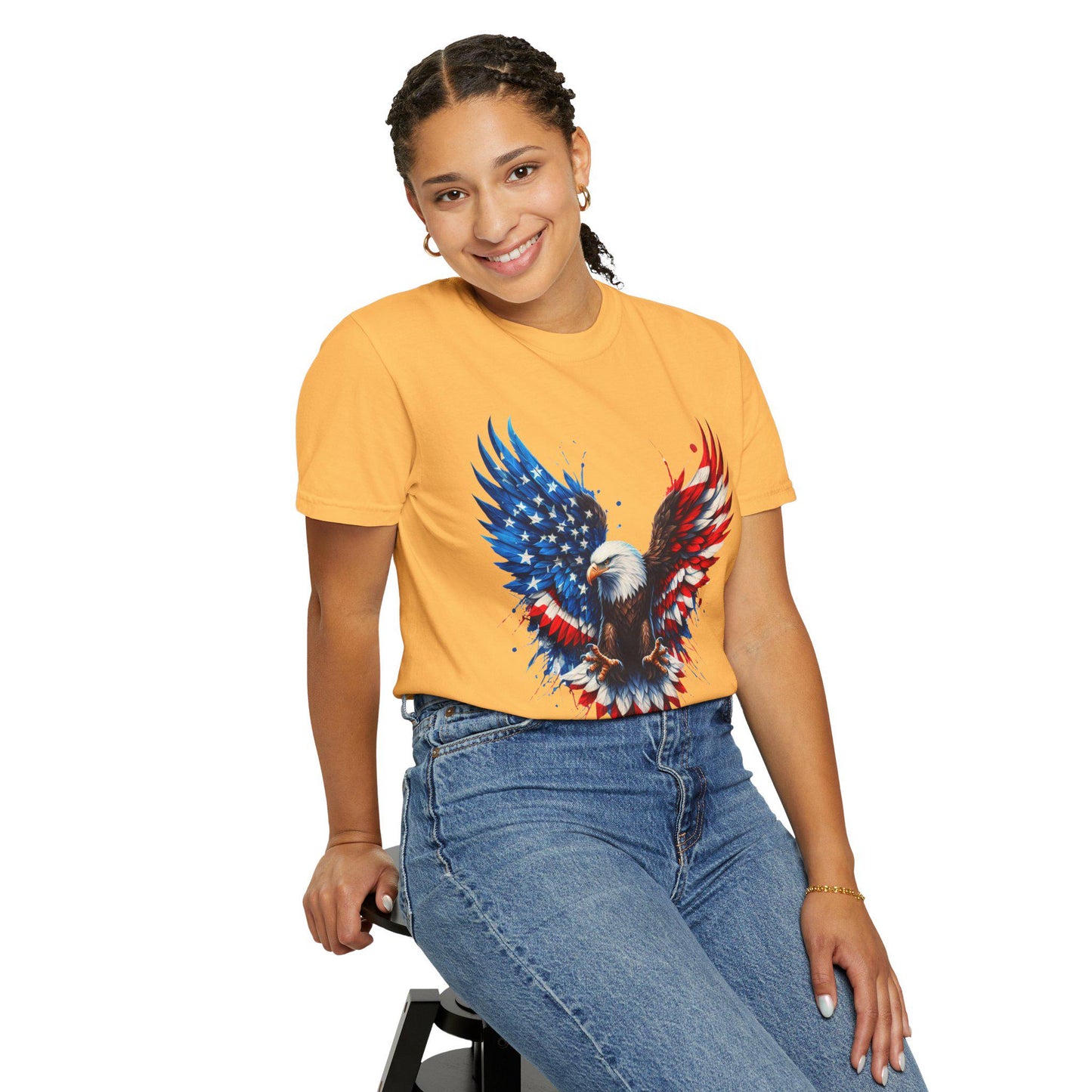 Patriotic Bald Eagle T-Shirt Unisex Soft Garment-Dyed Tee for 4th of July Independence Day Casual Wear