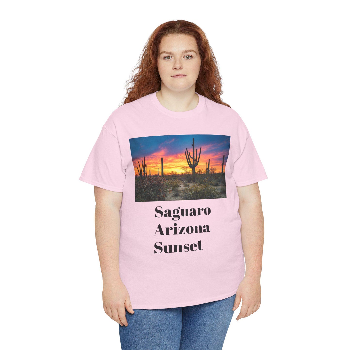 Saguaro Arizona Desert Tee Unisex Heavy Cotton Shirt Sunset Desert Landscape Graphic Top