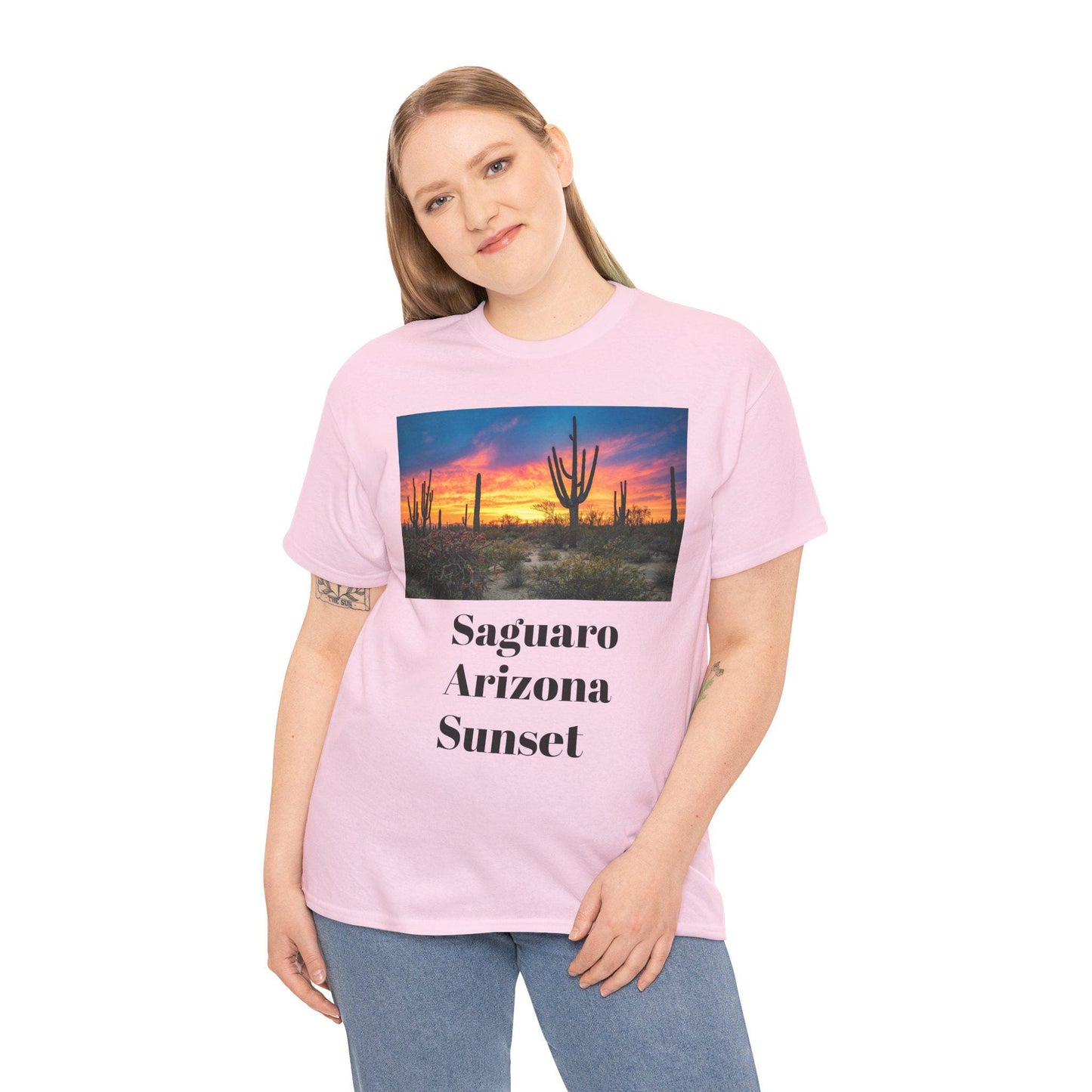 Saguaro Arizona Desert Tee Unisex Heavy Cotton Shirt Sunset Desert Landscape Graphic Top