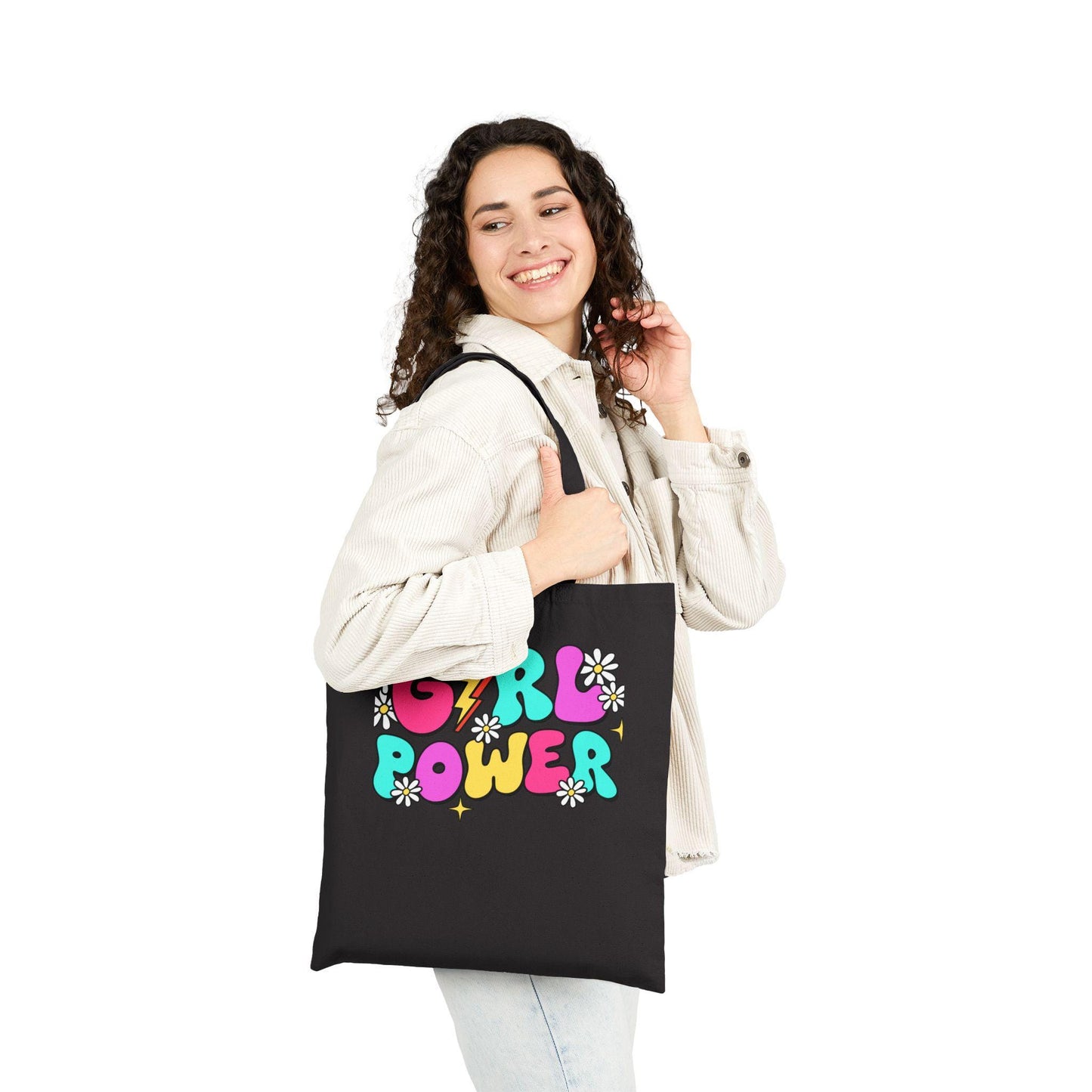 Girls Power Cotton Canvas Tote Bag, Reusable Eco-Friendly Shopping Bag, Feminist Gift, Durable Beach & Market Tote for Women Teens