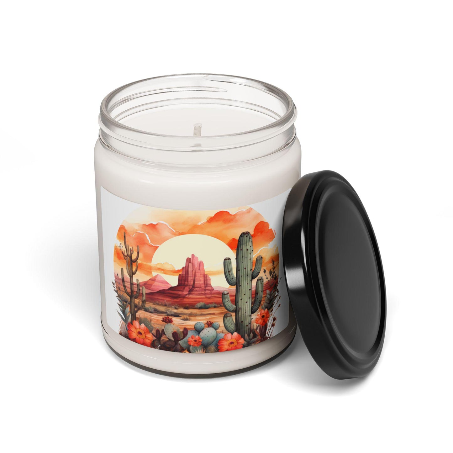 Scented Soy Candle 9oz - Flowery Desert Landscape & Blooming Cactus Aroma, Natural Handmade Home Decor Gift