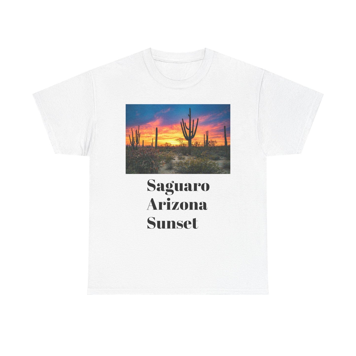 Saguaro Arizona Desert Tee Unisex Heavy Cotton Shirt Sunset Desert Landscape Graphic Top