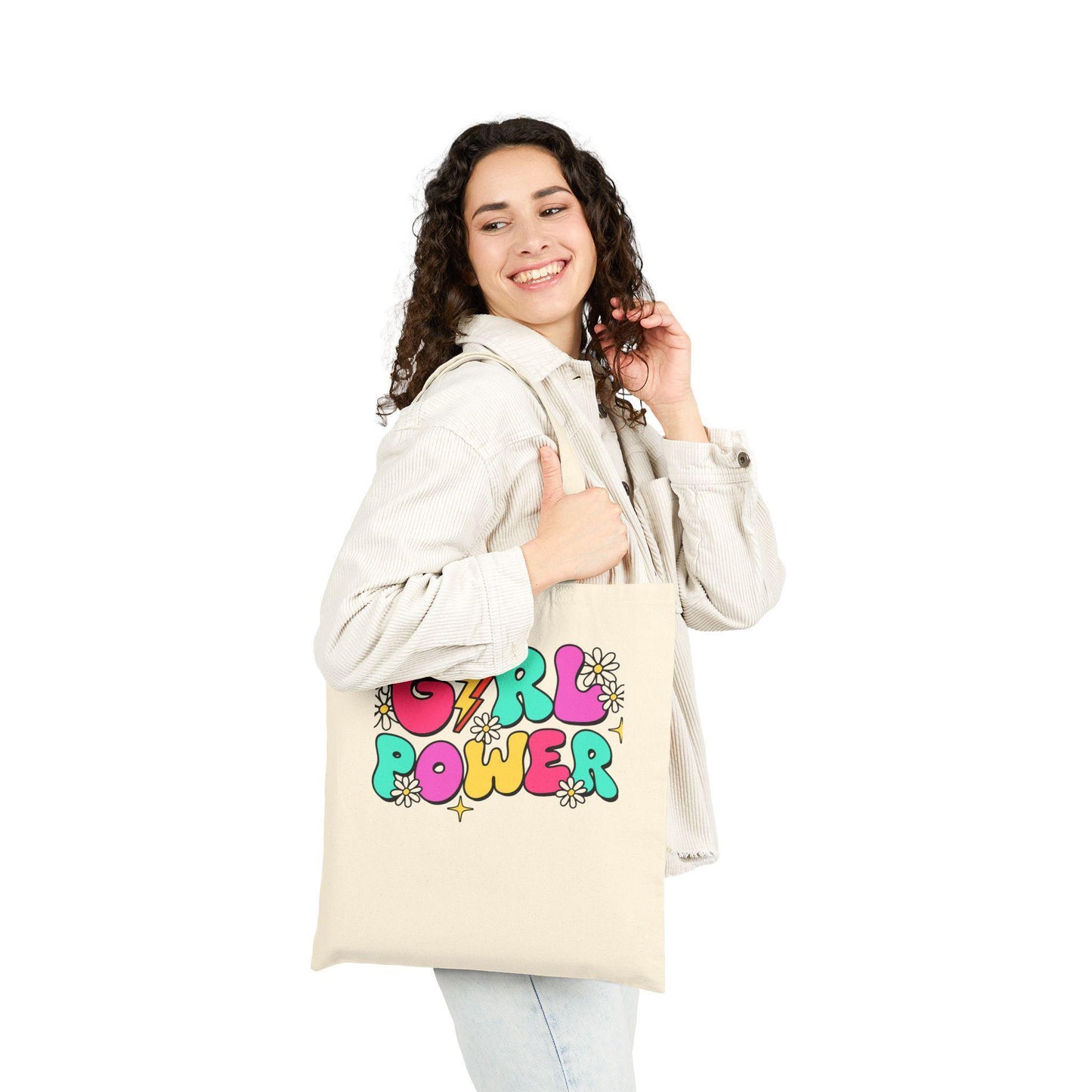 Girls Power Cotton Canvas Tote Bag, Reusable Eco-Friendly Shopping Bag, Feminist Gift, Durable Beach & Market Tote for Women Teens