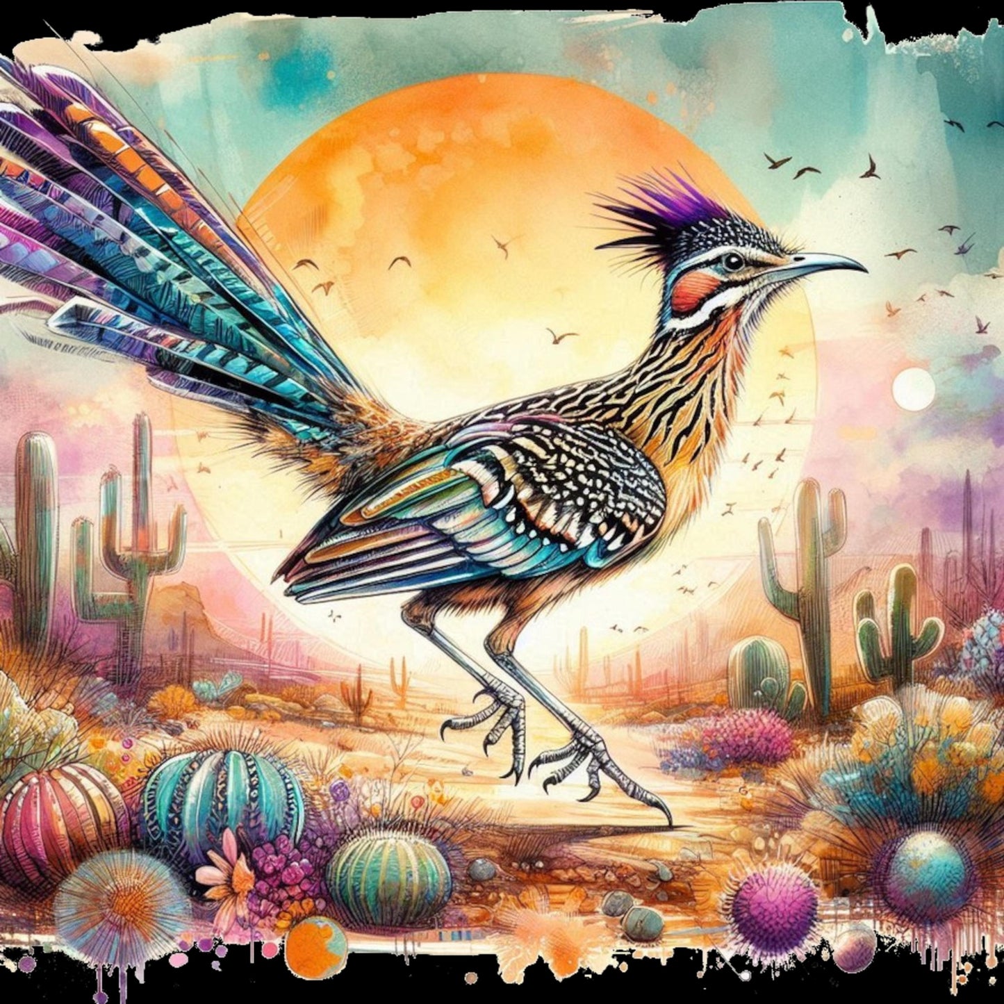 Roadrunner Wall Decals Desert Landscape for Office Home Dorm Rooms Arizona State Bird Beep Beep Decor