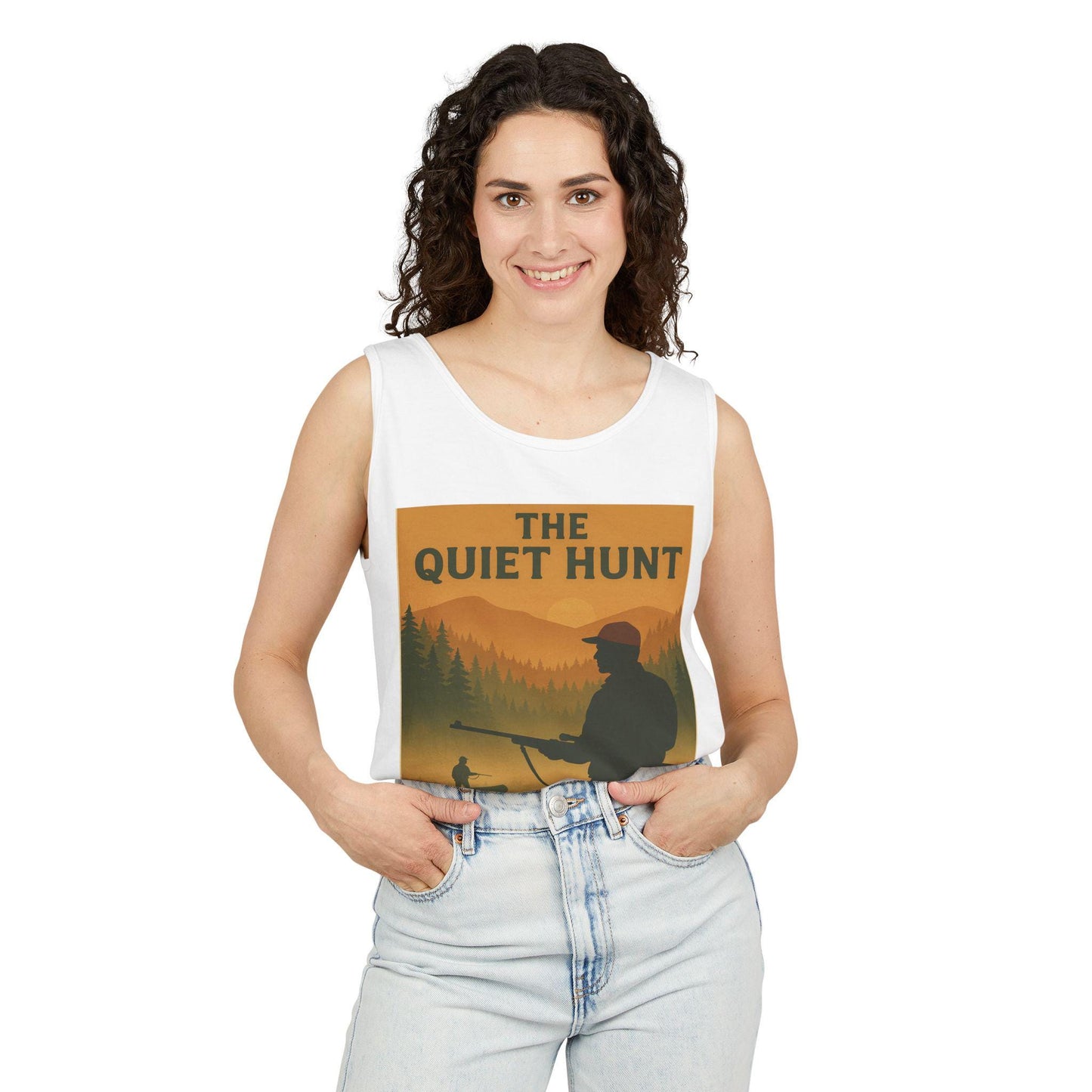 Quiet Hunt Mens Graphic Tee Unisex War Time Tank Top, Garment-Dyed, Casual Military Style Shirt