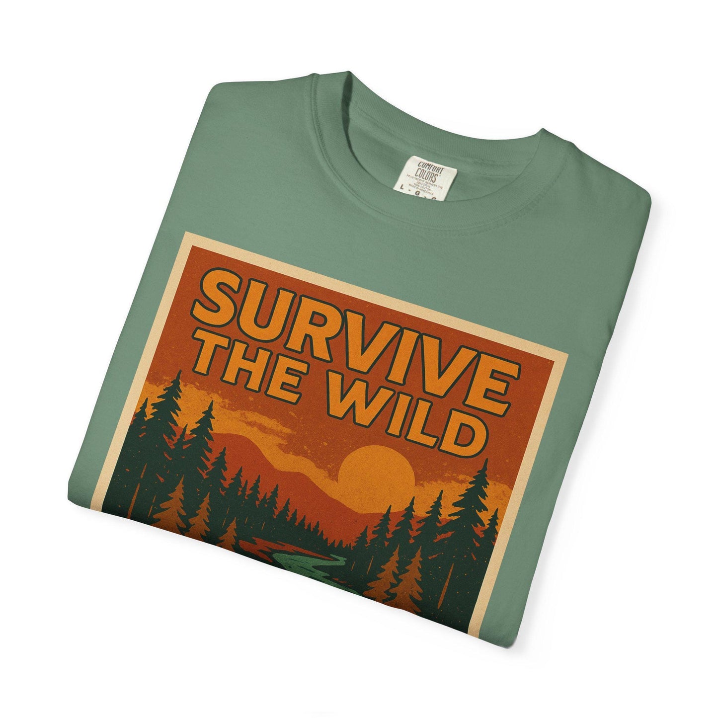 Survive the Wild Nature Graphic Tee Outdoor Lovers Canoeing Shirt, Unisex Garment-Dyed T-Shirt for Adventure & Wilderness Fans