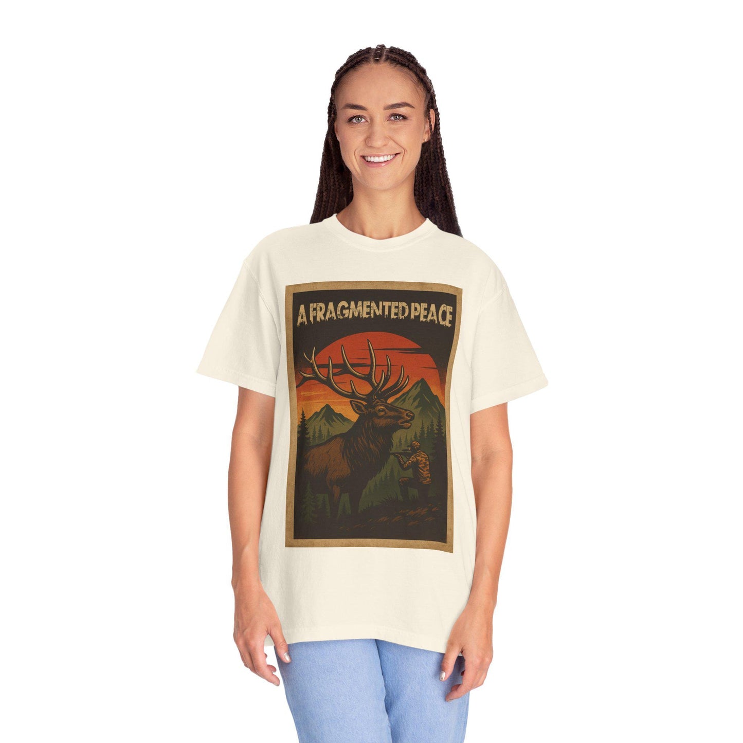 Fragmented peace Elk Portrait Nature lovers hunters gift for dad grandpa and son or any outdoors man Unisex Garment-Dyed T-shirt - Toddcraft