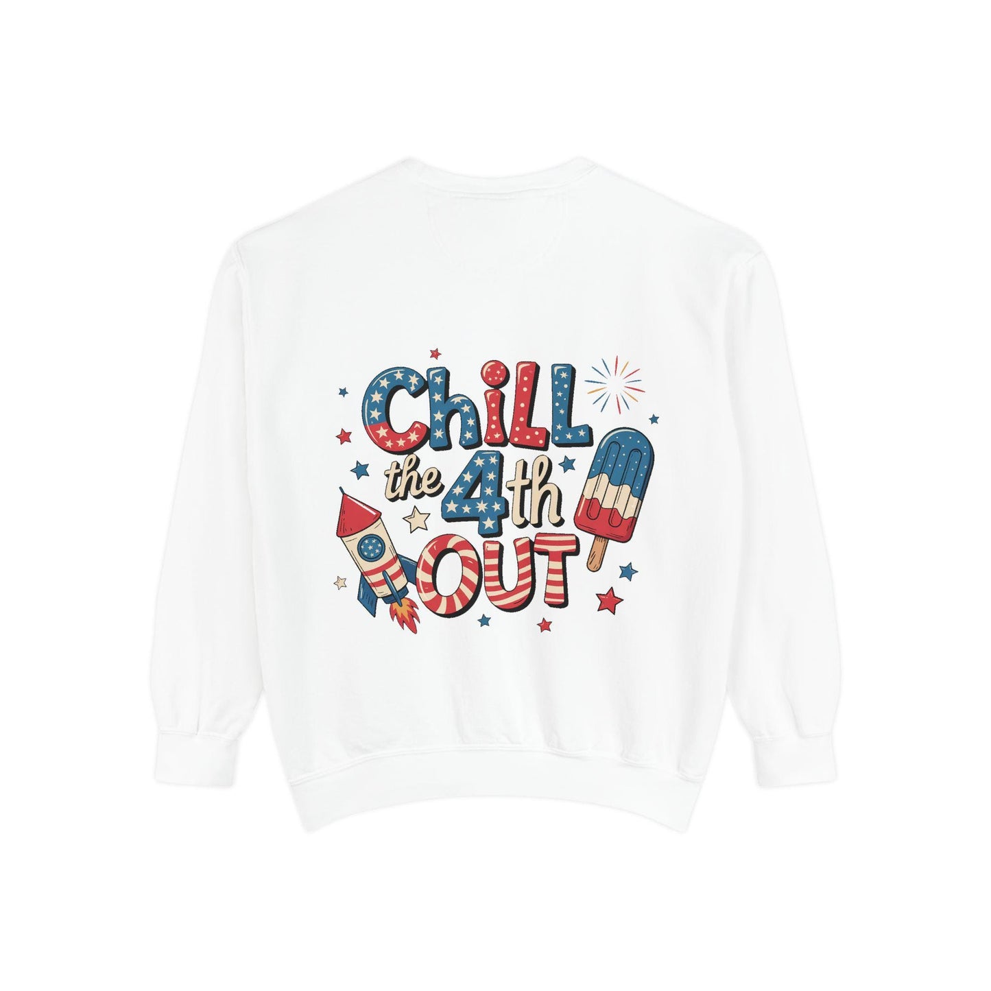 4th of July Unisex Garment-Dyed Sweatshirt Patriotic Independence Day Shirt for Men, Fireworks & Hotdogs Celebration Cozy Top