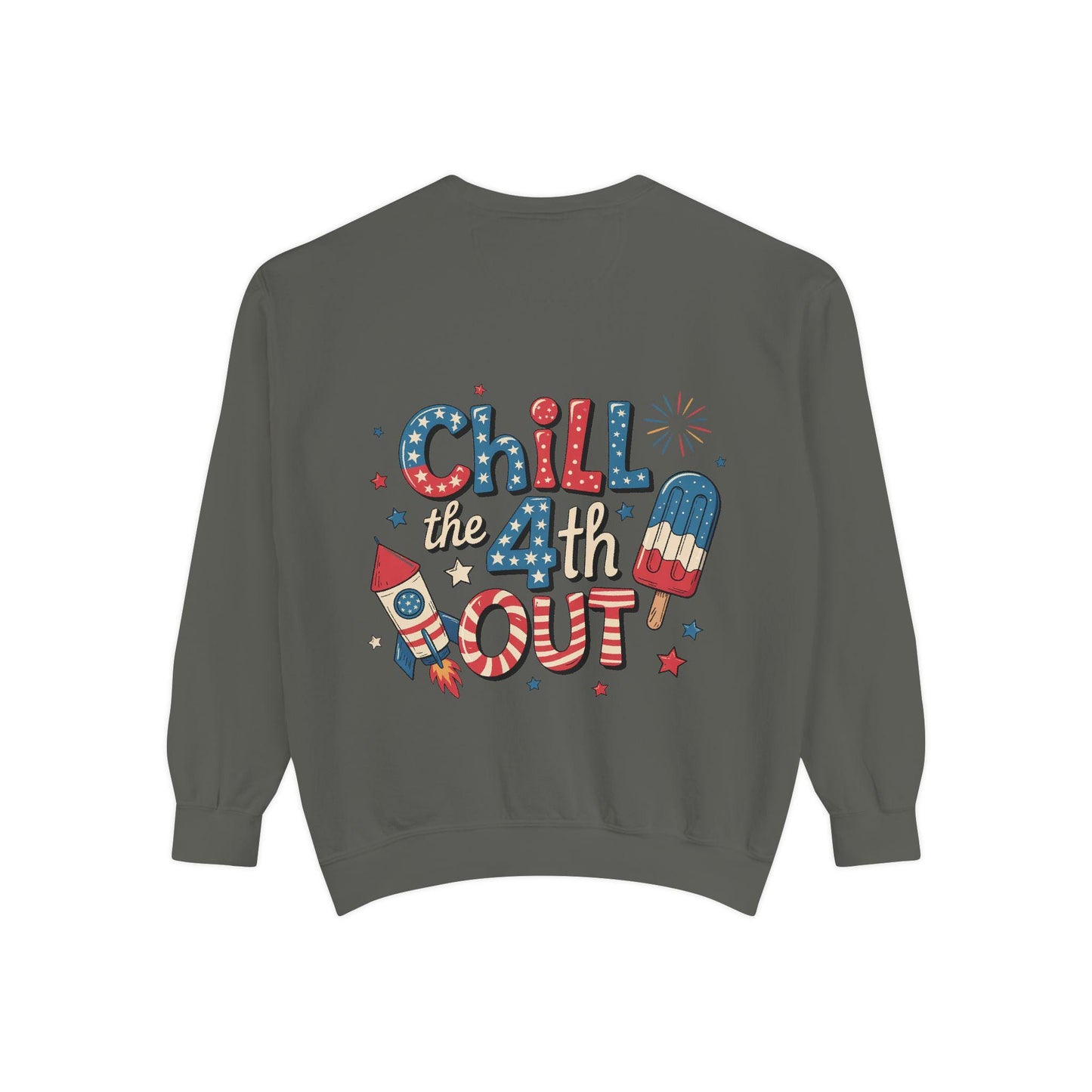 4th of July Unisex Garment-Dyed Sweatshirt Patriotic Independence Day Shirt for Men, Fireworks & Hotdogs Celebration Cozy Top