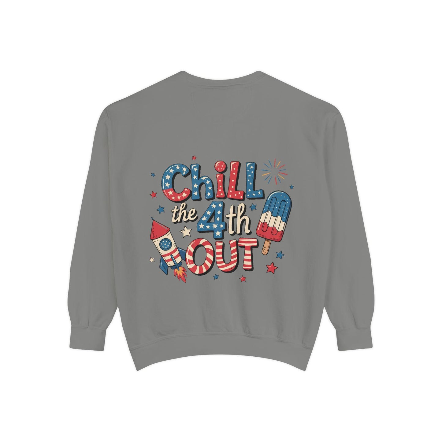 4th of July Unisex Garment-Dyed Sweatshirt Patriotic Independence Day Shirt for Men, Fireworks & Hotdogs Celebration Cozy Top