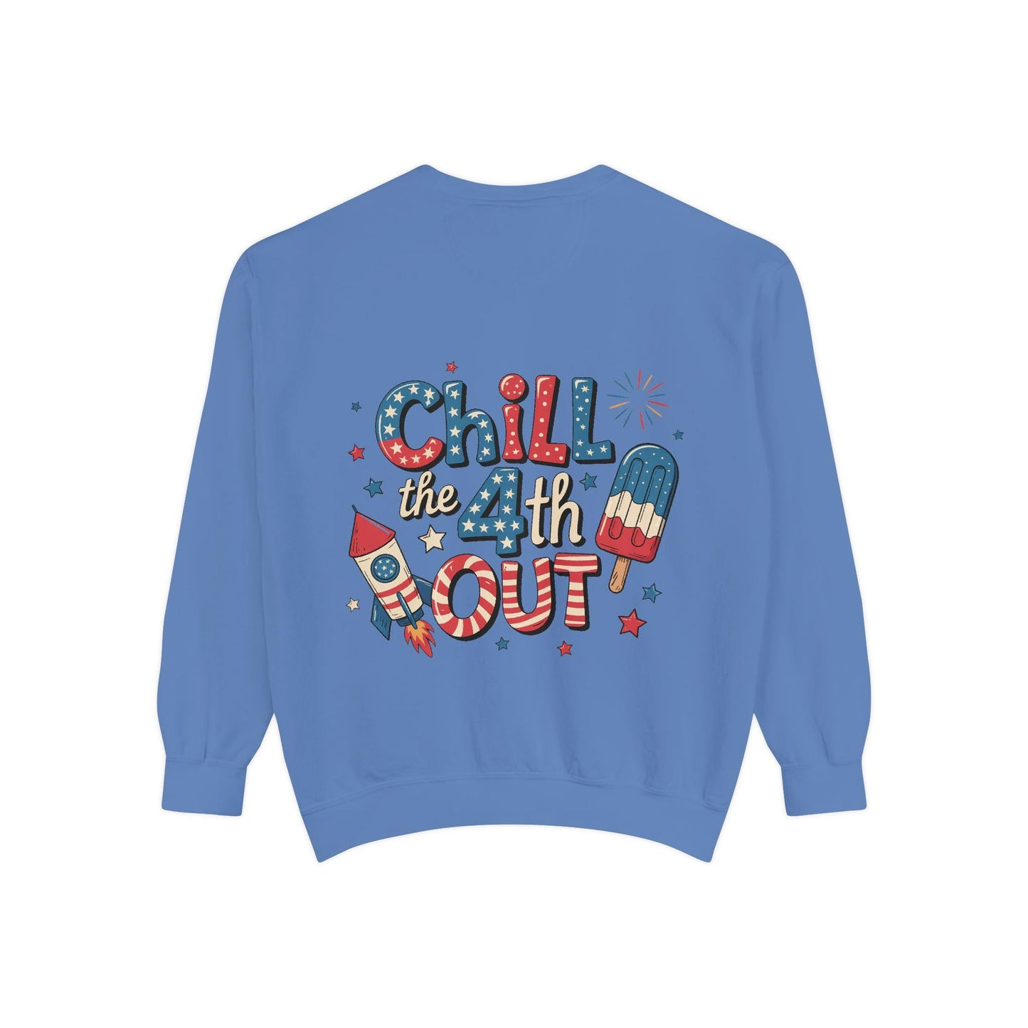 4th of July Unisex Garment-Dyed Sweatshirt Patriotic Independence Day Shirt for Men, Fireworks & Hotdogs Celebration Cozy Top