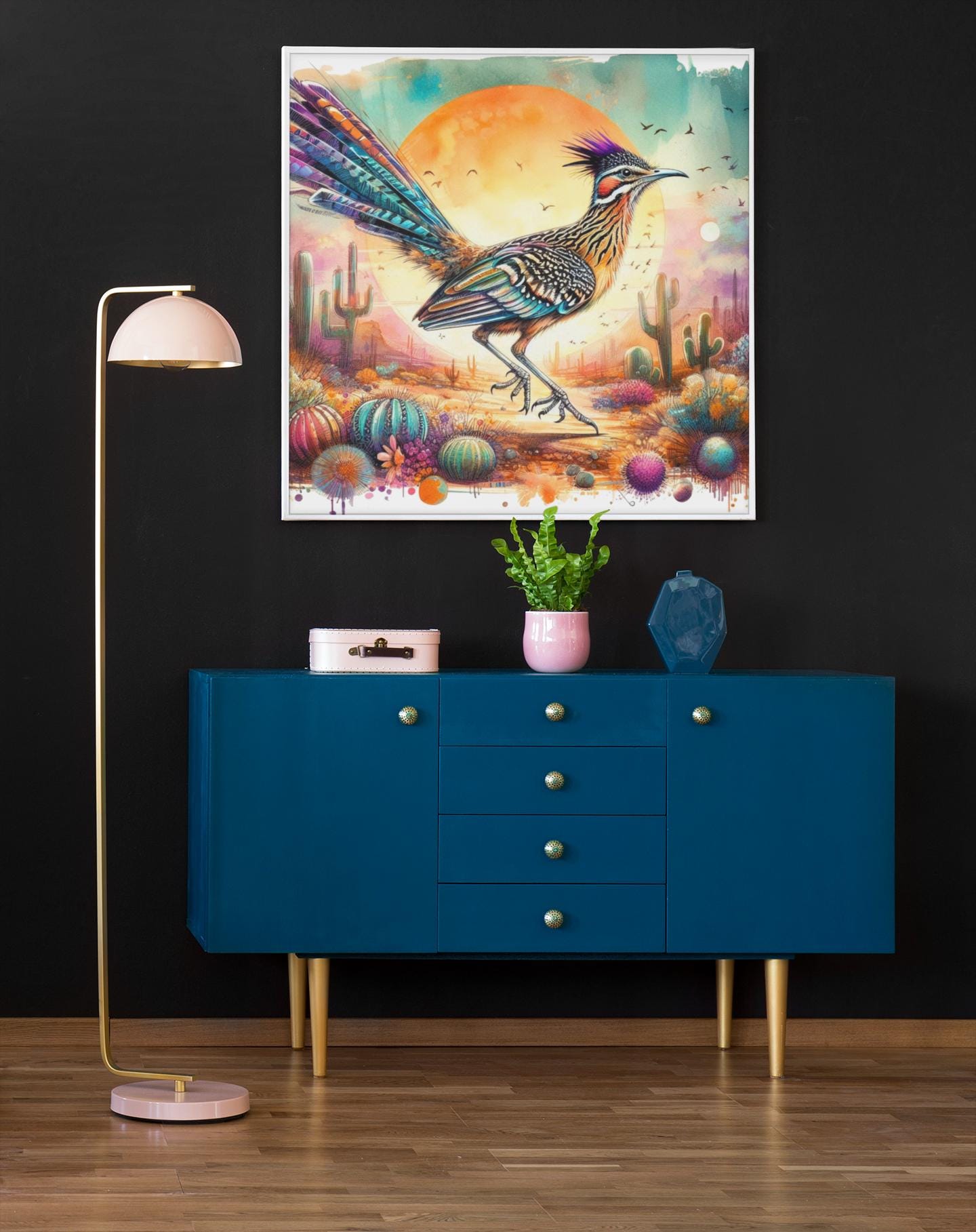 Roadrunner Wall Decal Arizona State Bird Watercolor Desert Cactus Art Gift for Nature & Outdoor Lovers