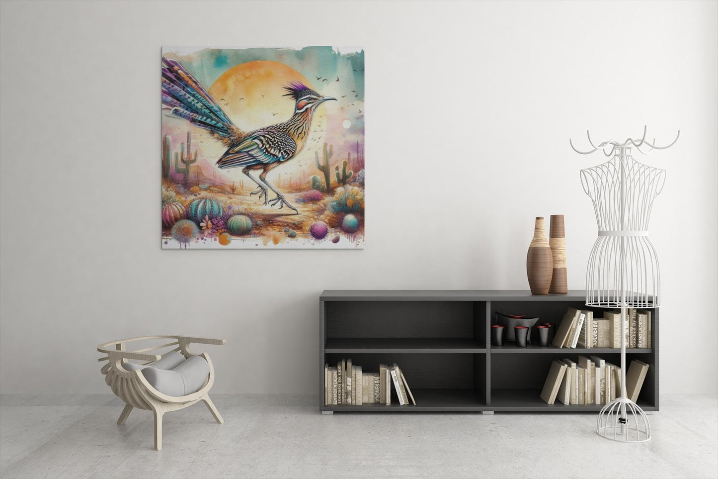Roadrunner Wall Decal Arizona State Bird Watercolor Desert Cactus Art Gift for Nature & Outdoor Lovers