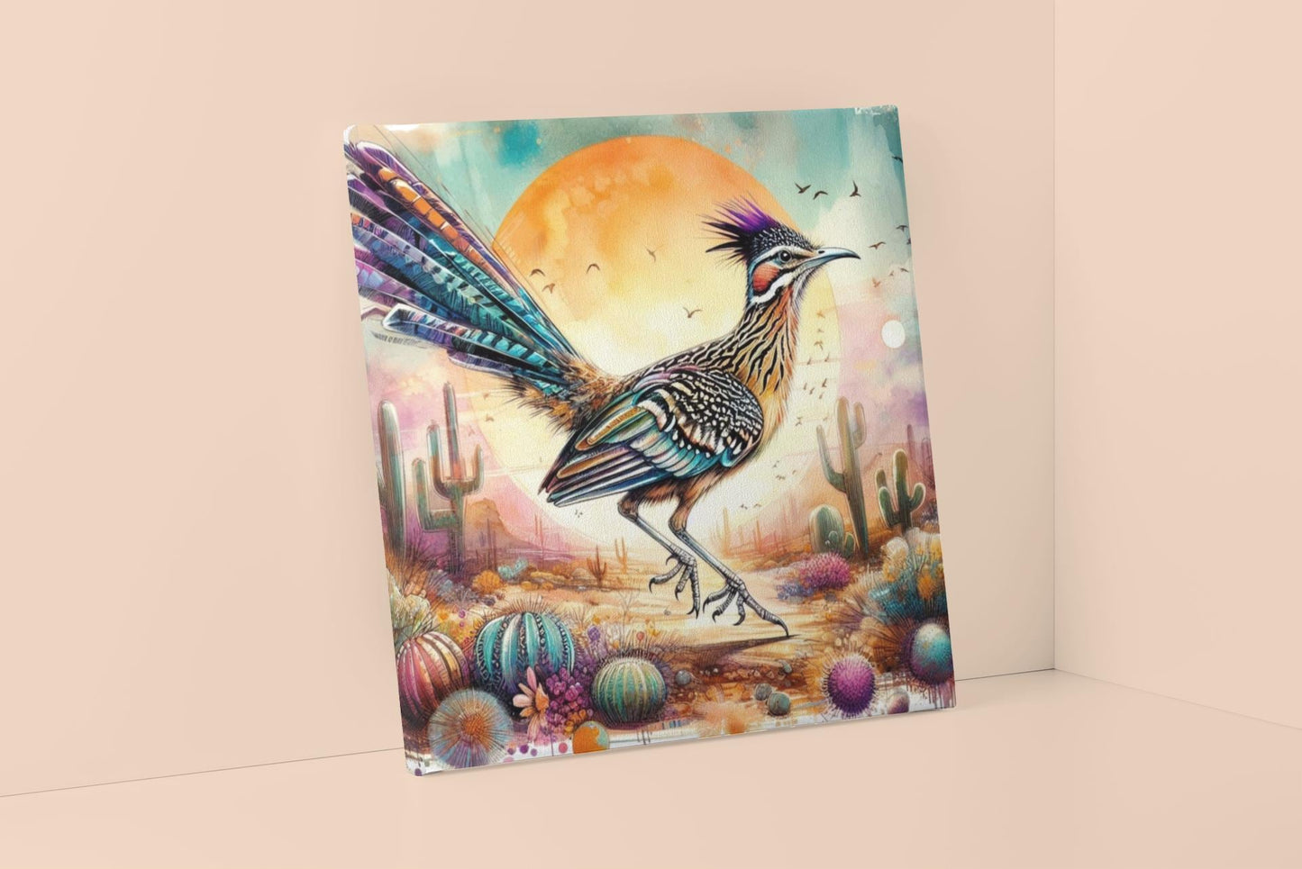 Roadrunner Wall Decal Arizona State Bird Watercolor Desert Cactus Art Gift for Nature & Outdoor Lovers