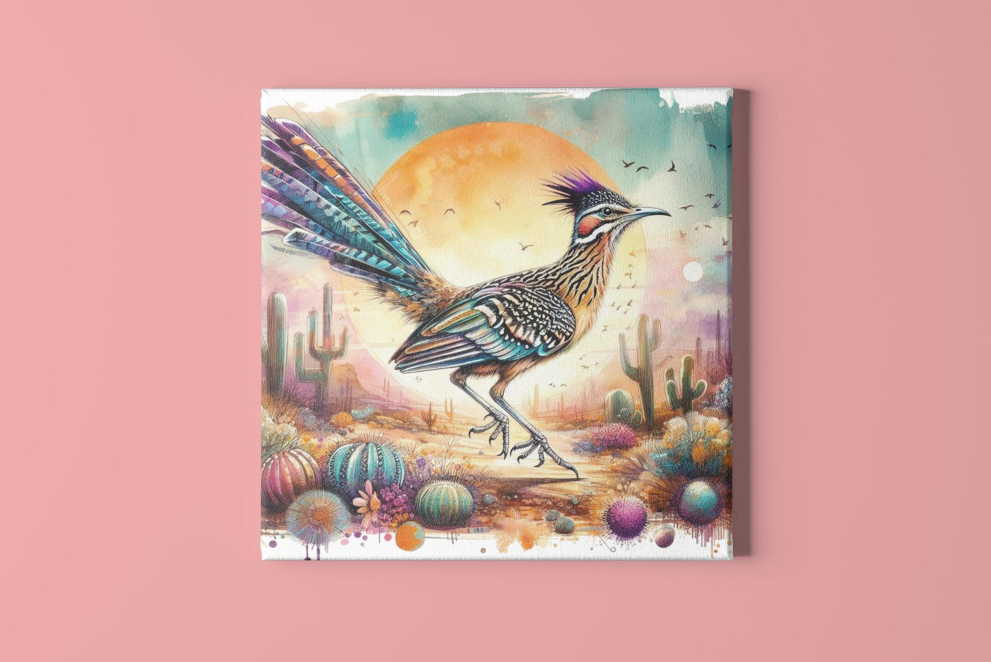Roadrunner Wall Decal Arizona State Bird Watercolor Desert Cactus Art Gift for Nature & Outdoor Lovers