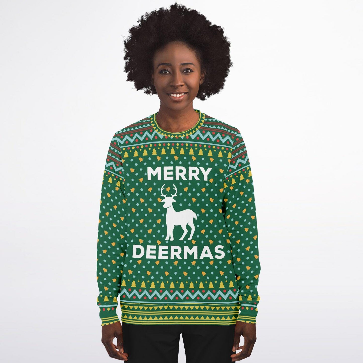 Merry Deermas Family Christmas Sweatshirt Funny Festive Deer Graphic Holiday Shirt for Deer Lovers, Matching Group Xmas Outfit