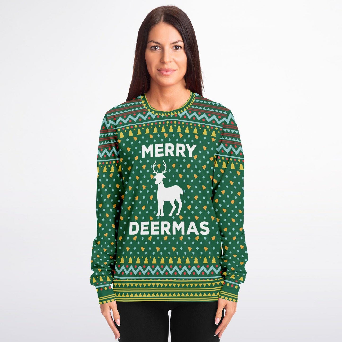 Merry Deermas Family Christmas Sweatshirt Funny Festive Deer Graphic Holiday Shirt for Deer Lovers, Matching Group Xmas Outfit