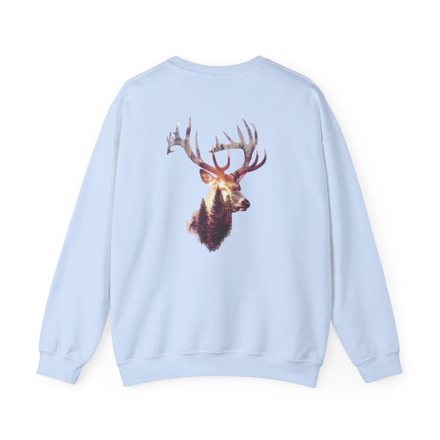 Elk Head Sweatshirt with Large Antlers Forest Background, Gift for Hunters Nature Lovers, Unisex Heavy Blend Crewneck