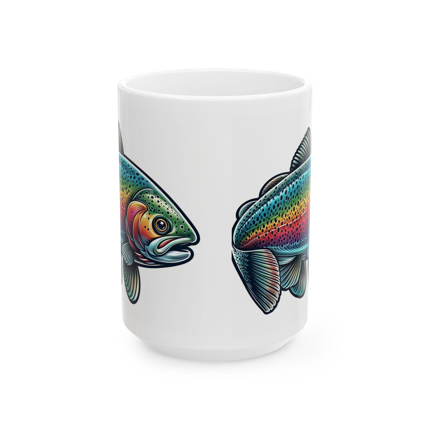 Rainbow Trout Ceramic Mug 11oz 15oz | Fishing Lover Gift, Coffee Cup for Nature Enthusiasts Outdoorsmen, Birthday & Holiday Present