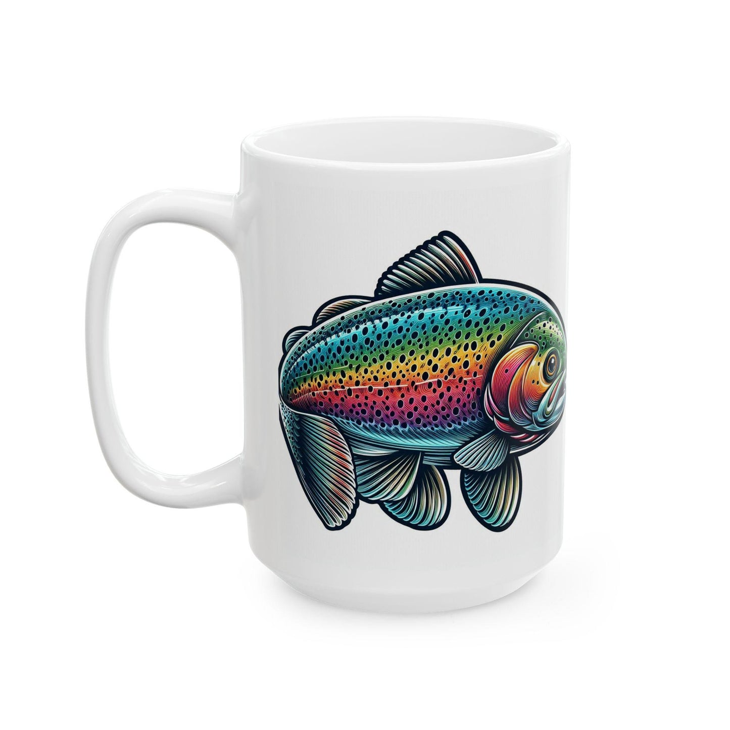 Rainbow Trout Ceramic Mug 11oz 15oz | Fishing Lover Gift, Coffee Cup for Nature Enthusiasts Outdoorsmen, Birthday & Holiday Present