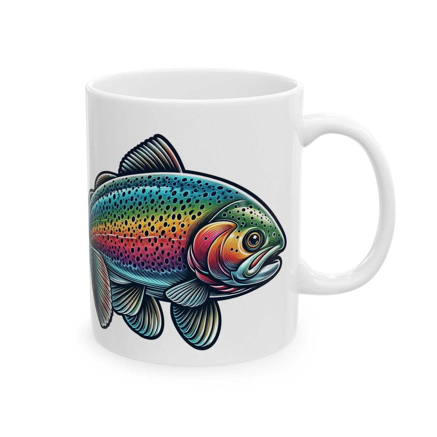 Rainbow Trout Ceramic Mug 11oz 15oz | Fishing Lover Gift, Coffee Cup for Nature Enthusiasts Outdoorsmen, Birthday & Holiday Present