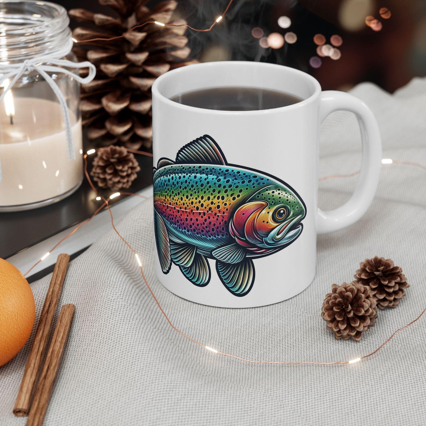 Rainbow Trout Ceramic Mug 11oz 15oz | Fishing Lover Gift, Coffee Cup for Nature Enthusiasts Outdoorsmen, Birthday & Holiday Present