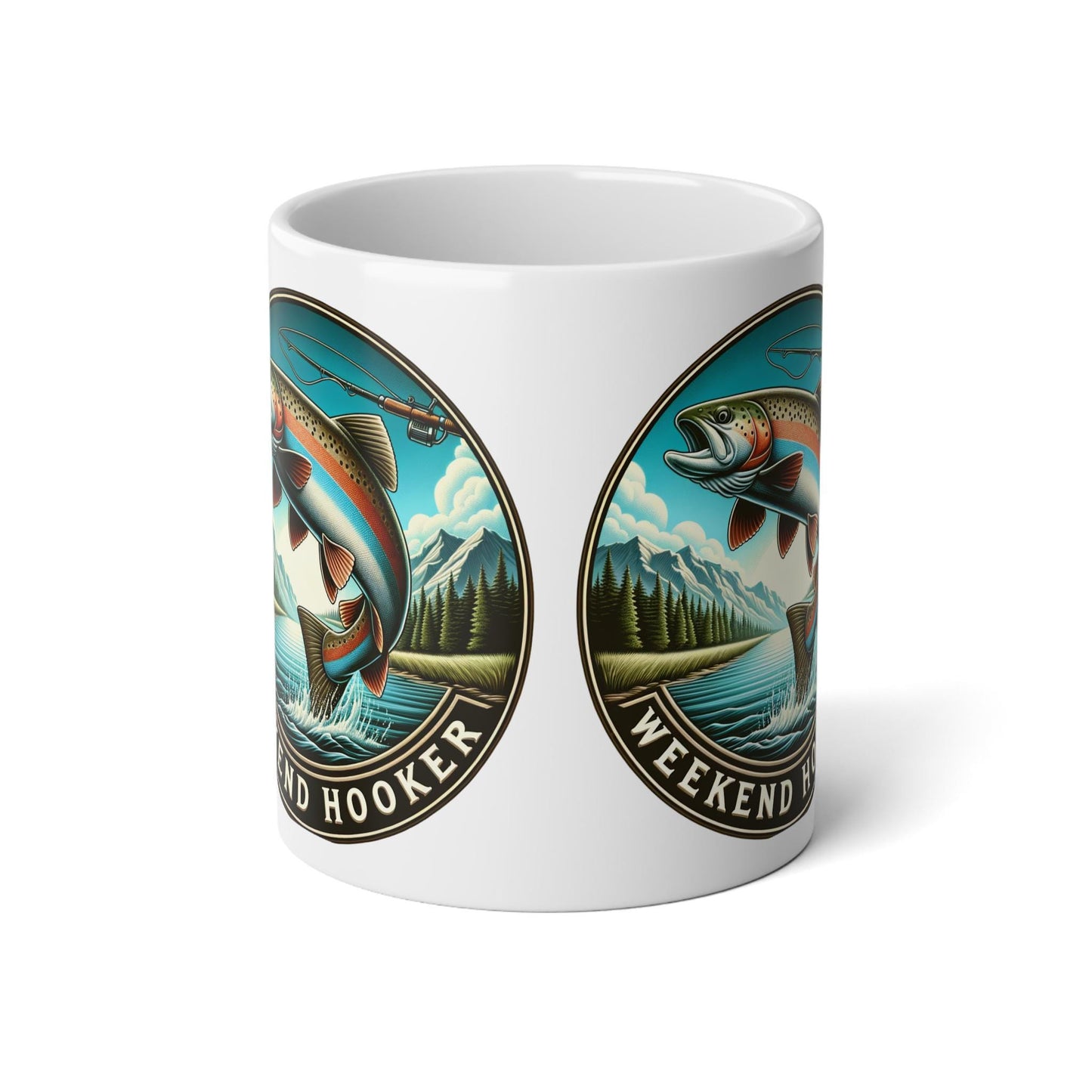 Rainbow Fish Enthusiast Jumbo Mug 20oz | Big Fishing Coffee Cup, Weekend Hooker Outdoor Trout Lover Gift