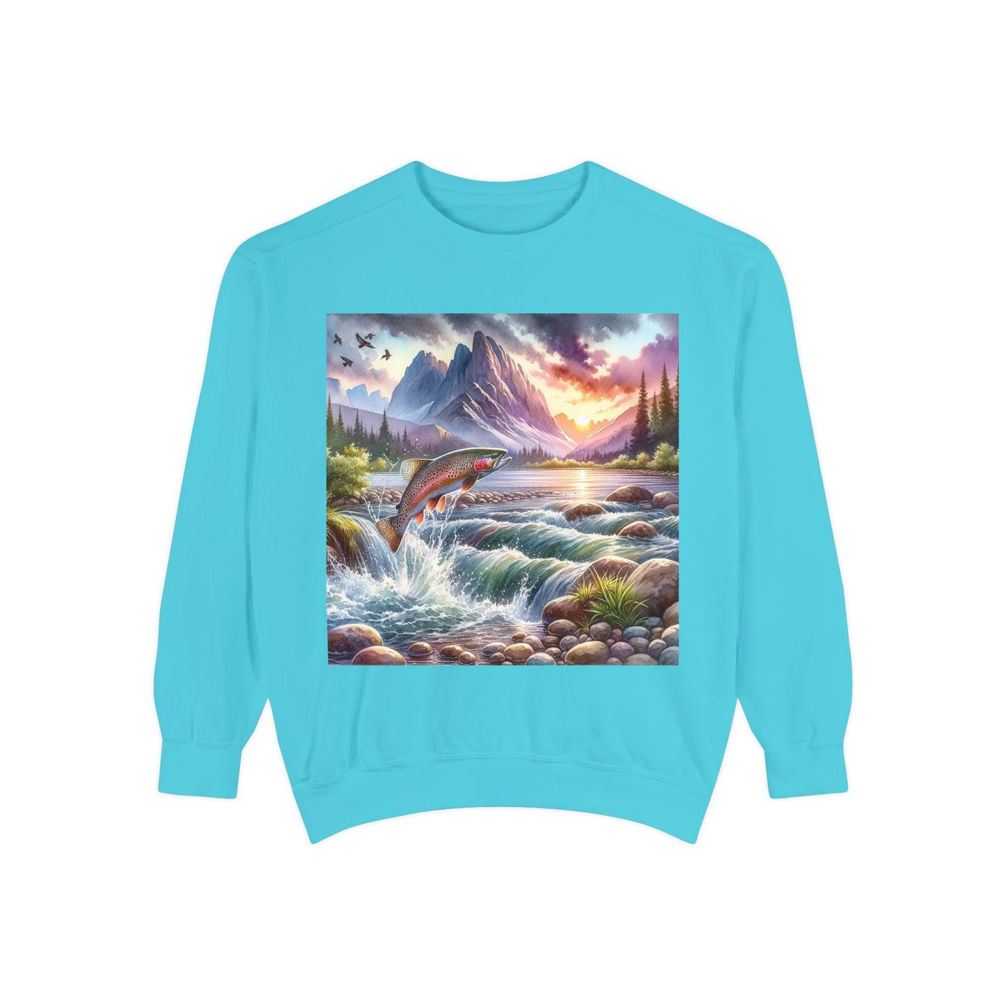 Nature-Inspired Garment-Dyed Sweatshirt, Cozy Outdoor Hoodie, Fishing Gift, Adventure Gear, Landscape Apparel, Unisex Sweatshirt