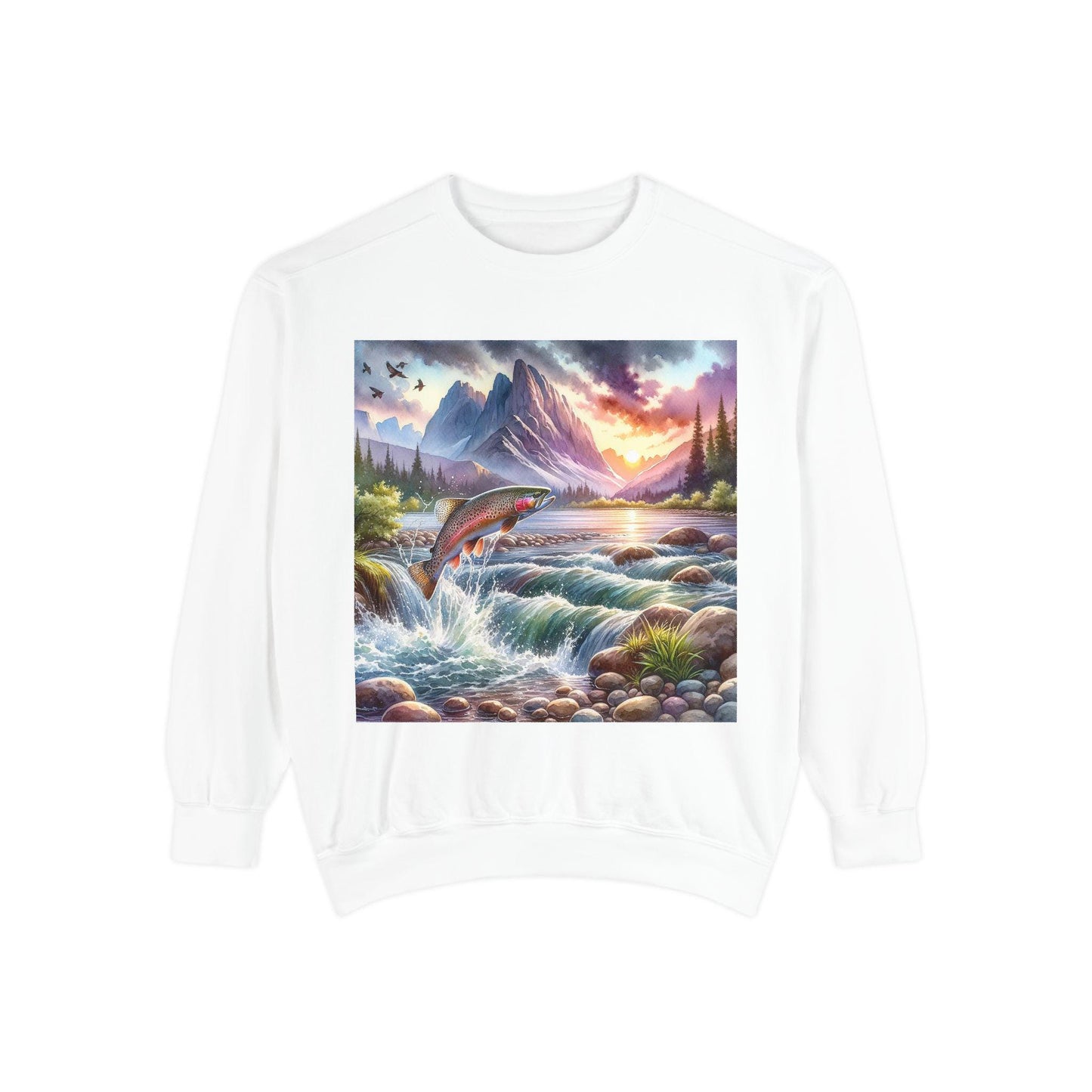 Nature-Inspired Garment-Dyed Sweatshirt, Cozy Outdoor Hoodie, Fishing Gift, Adventure Gear, Landscape Apparel, Unisex Sweatshirt