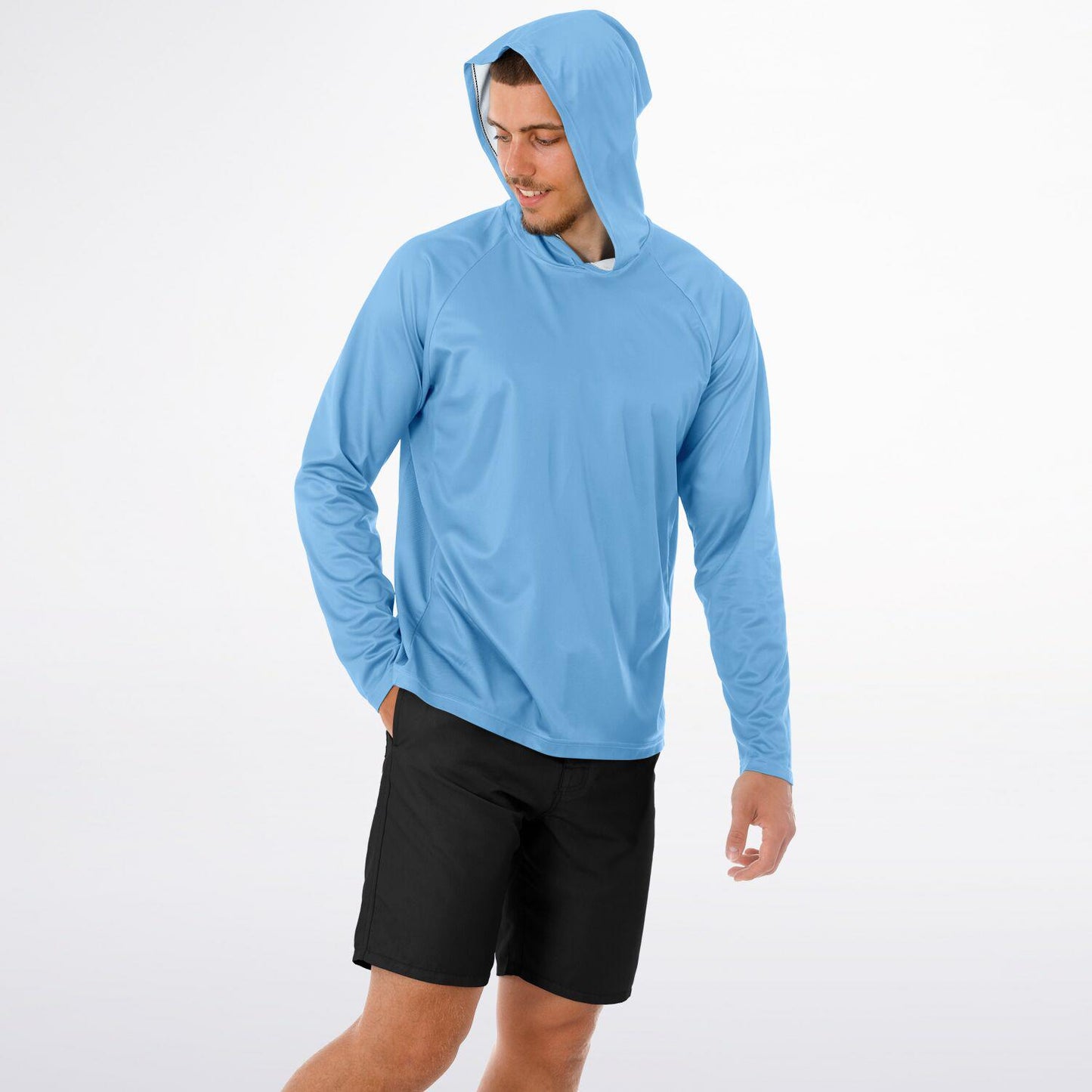 Men's Long Sleeve Hooded Performance Shirt - Lightweight Moisture-Wicking AOP Activewear Top