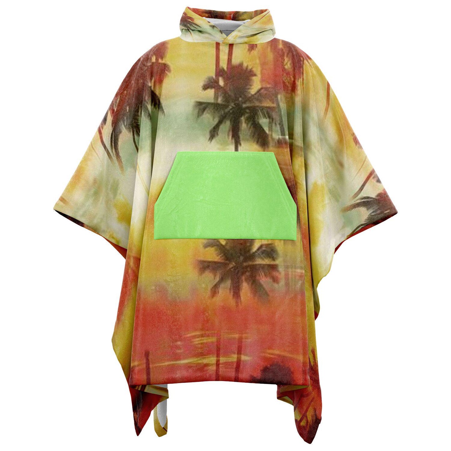 Flannel Blanket Poncho with Tropical Graphic AOP, Cozy Lightweight Throw for Chilly Evenings & Outdoor Use