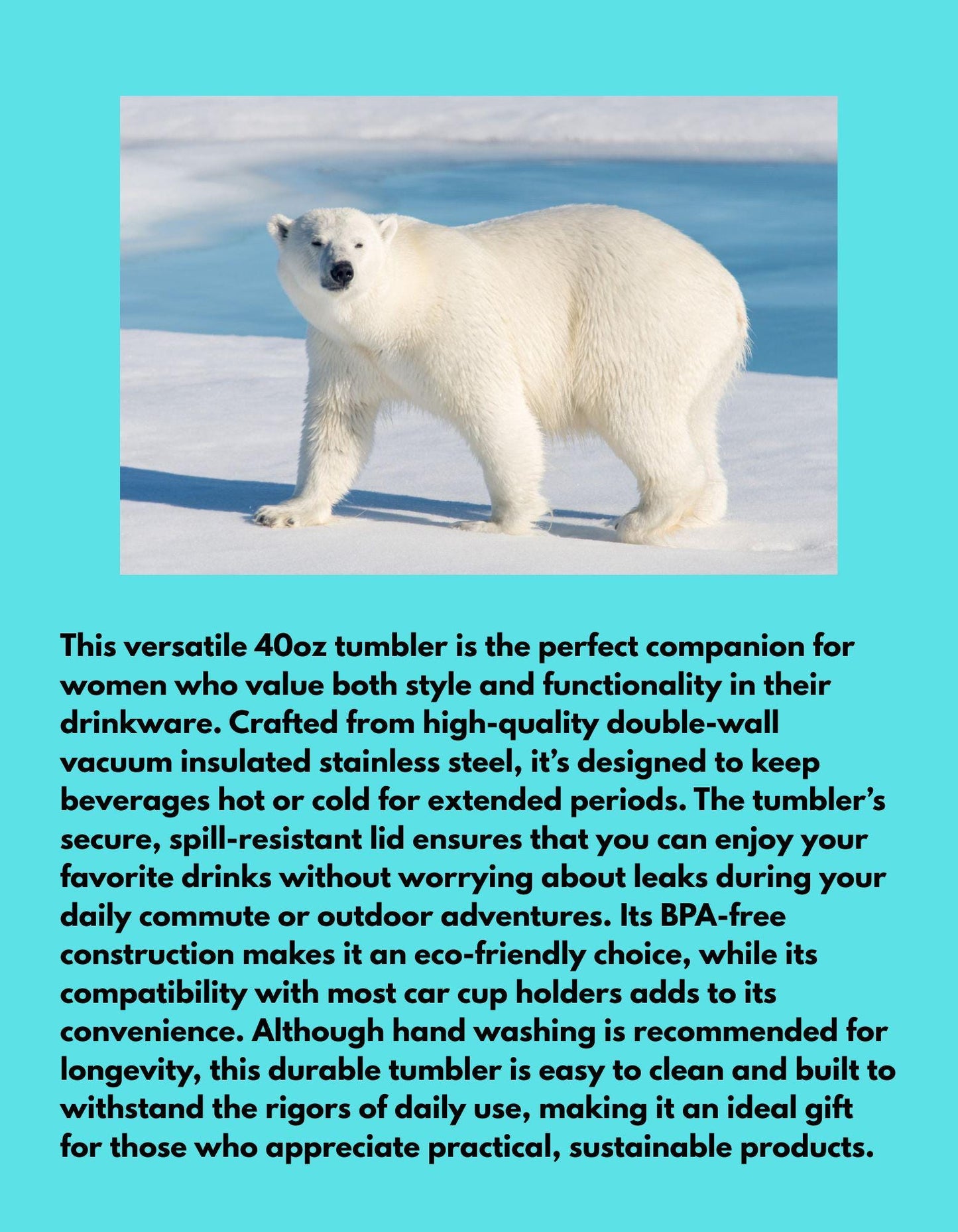 40oz Insulated Travel Mug - Polar Bear Tumbler for Hot & Cold Drinks, Durable Hippie Gift for Women