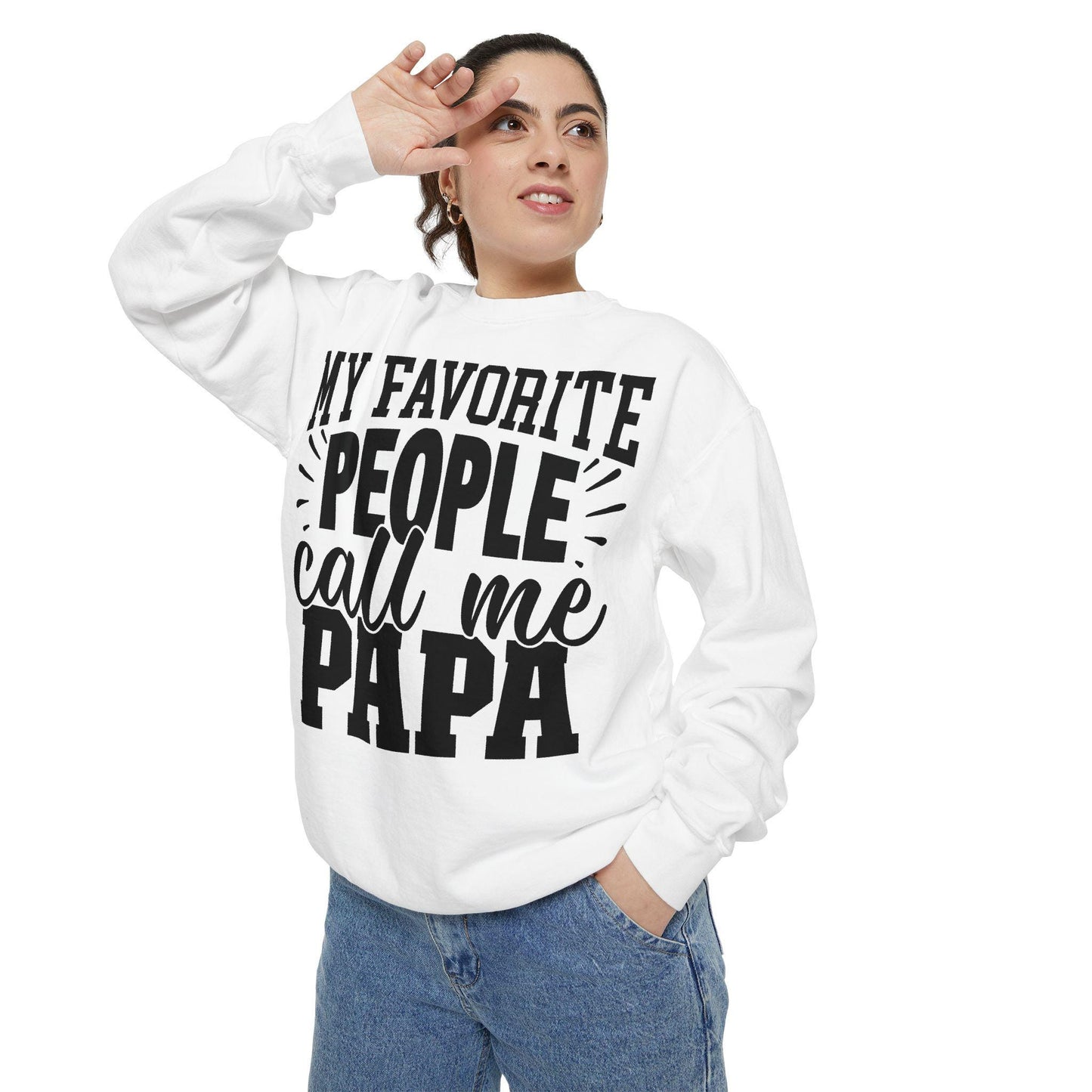 Cozy Papa Sweatshirt: Unisex Garment-Dyed Crewneck for Dad's Day, Family Love Apparel