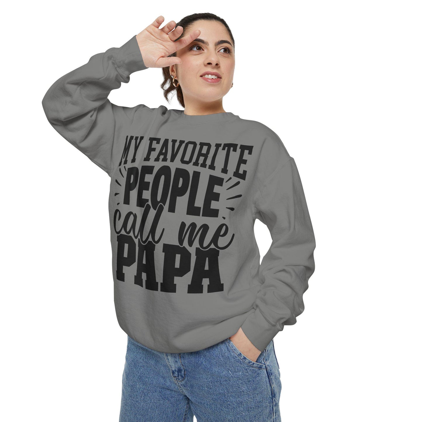 Cozy Papa Sweatshirt: Unisex Garment-Dyed Crewneck for Dad's Day, Family Love Apparel
