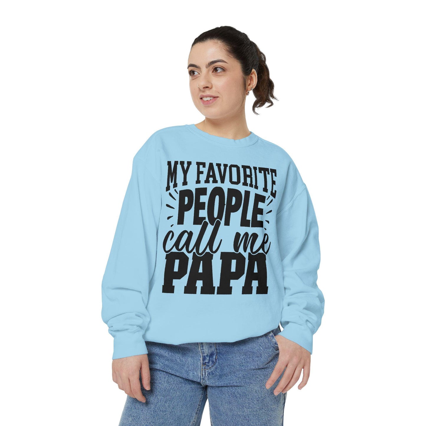 Cozy Papa Sweatshirt: Unisex Garment-Dyed Crewneck for Dad's Day, Family Love Apparel