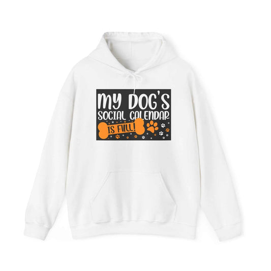 Social Calendar Hoodie with dog paw theme, cozy cotton-poly blend, unisex design.