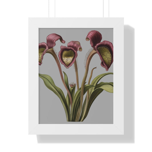 Framed vertical poster with matte museum-quality paper and white frame featuring botanical artwork.