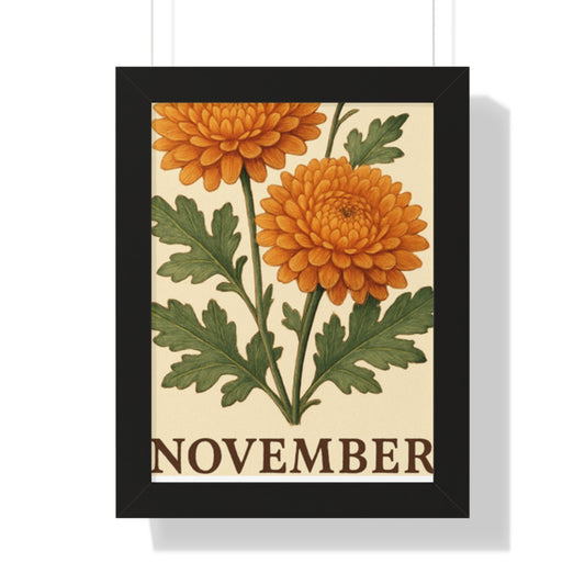 November Floral Framed Poster - Botanical Wall Art Print - Toddcraft