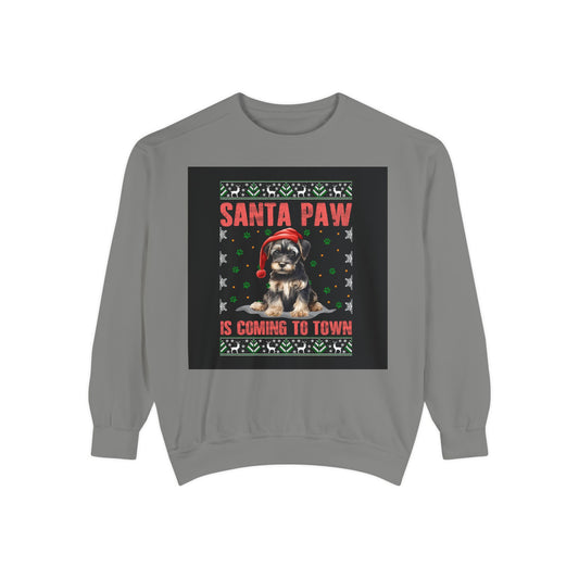 Santa Paw Unisex Garment-Dyed Sweatshirt, Cozy Holiday Gift, Dog Lover Apparel, Christmas Sweatshirt, Comfortable Layering - Toddcraft