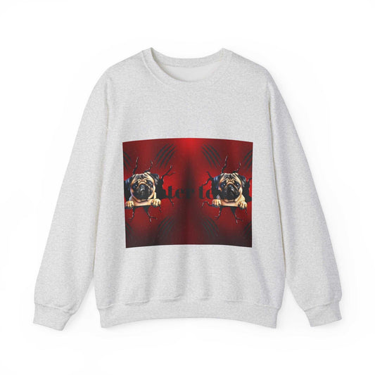 Pug dog sweatshirt with playful design, ideal for dog lovers; features heavy blend fabric for warmth.