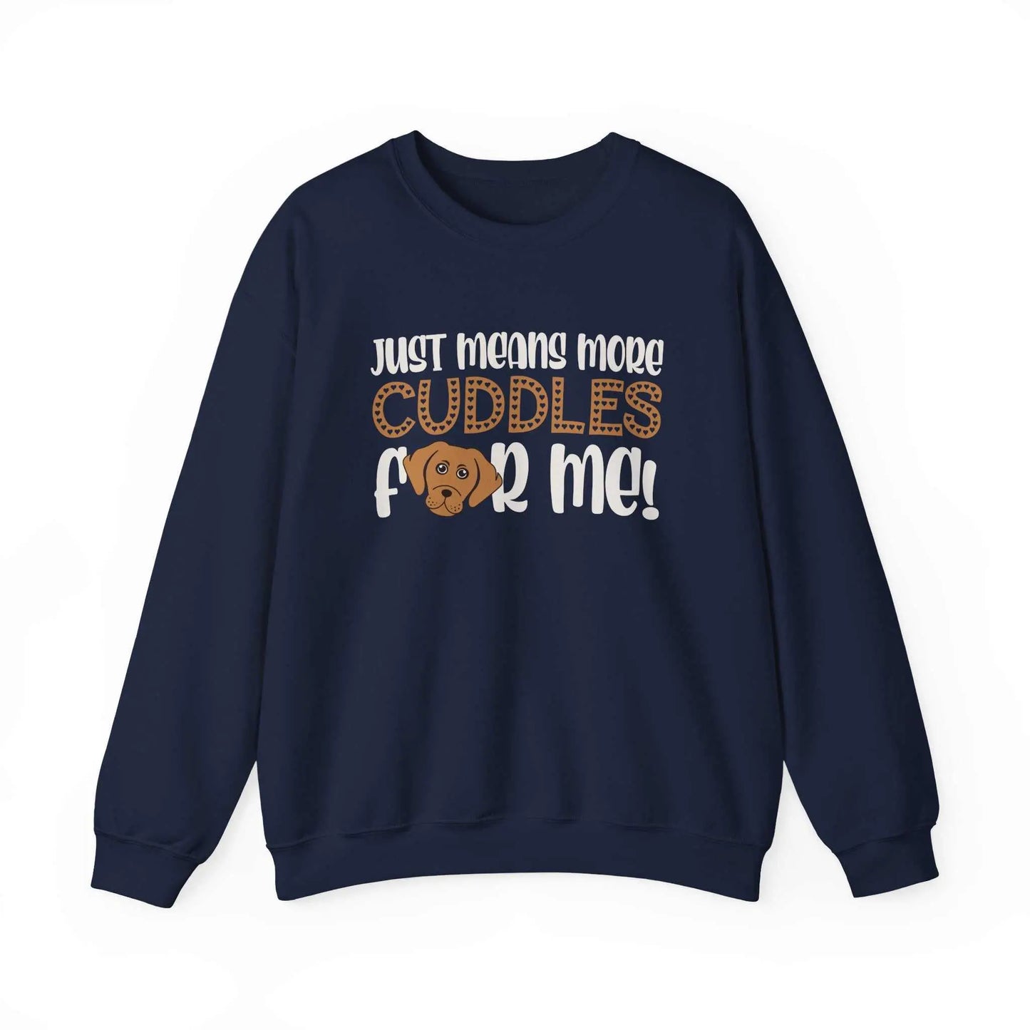 Unisex navy blue "Cuddles For Me" sweatshirt with bear design, cozy cotton-polyester blend.