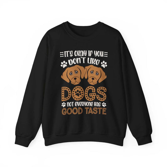 Unisex "Don't Like Dogs" crewneck sweatshirt with ribbed collar, 50/50 cotton-polyester blend, black with dog graphic design.