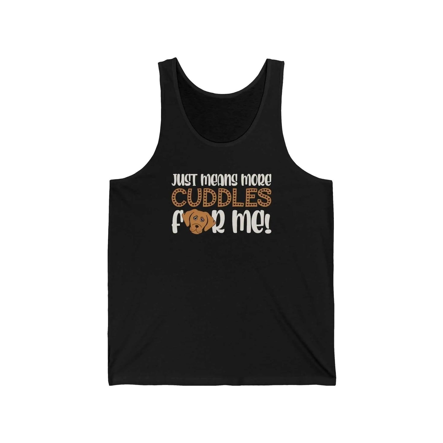 Dog lover tank top with cute pup graphic and "Cuddles For Me" text.